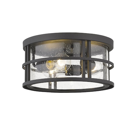 Z-Lite Jordan 3 Light Outdoor Flush Ceiling Mount Fixture, Black And Clear Seedy 570F-BK